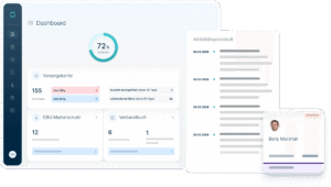 Dashboard zur Verwaltung von Arbeitsschutzmaßnahmen mit Fortschrittsanzeige, Aktivitätsprotokoll und Mitarbeiterprofilen