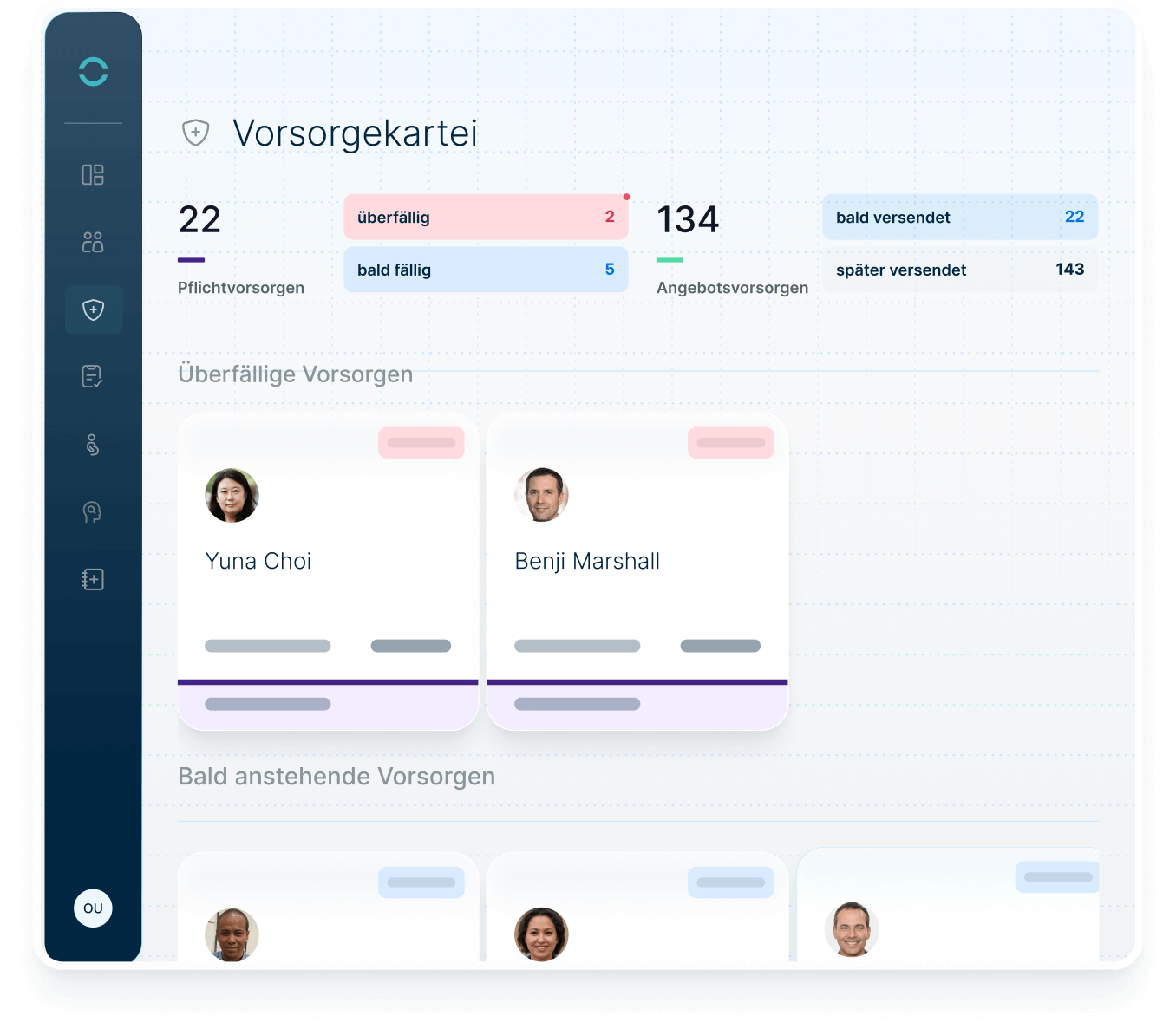 Digitale Vorsorgekartei mit Übersicht zu fälligen und überfälligen Vorsorgemaßnahmen